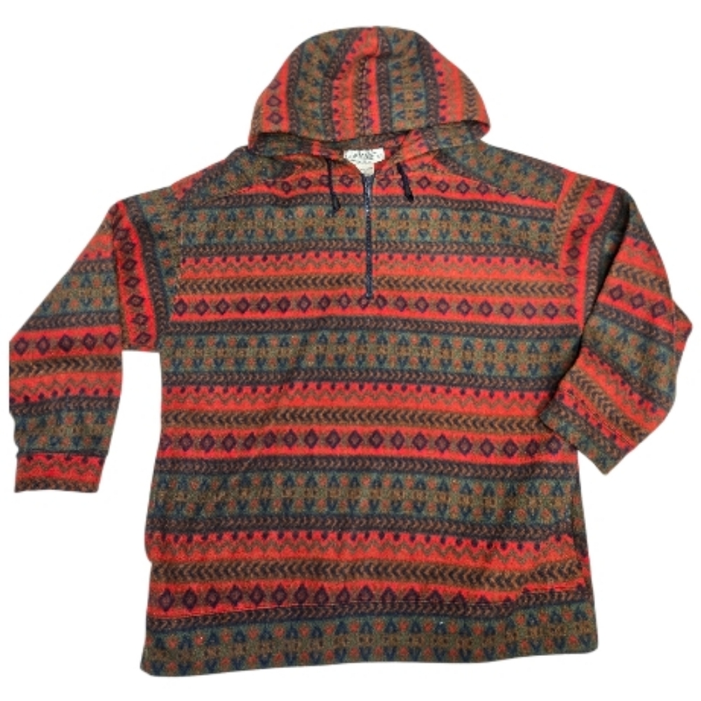 VINTAGE Bob Mackie Aztek‎ pullover fleece hoodie M